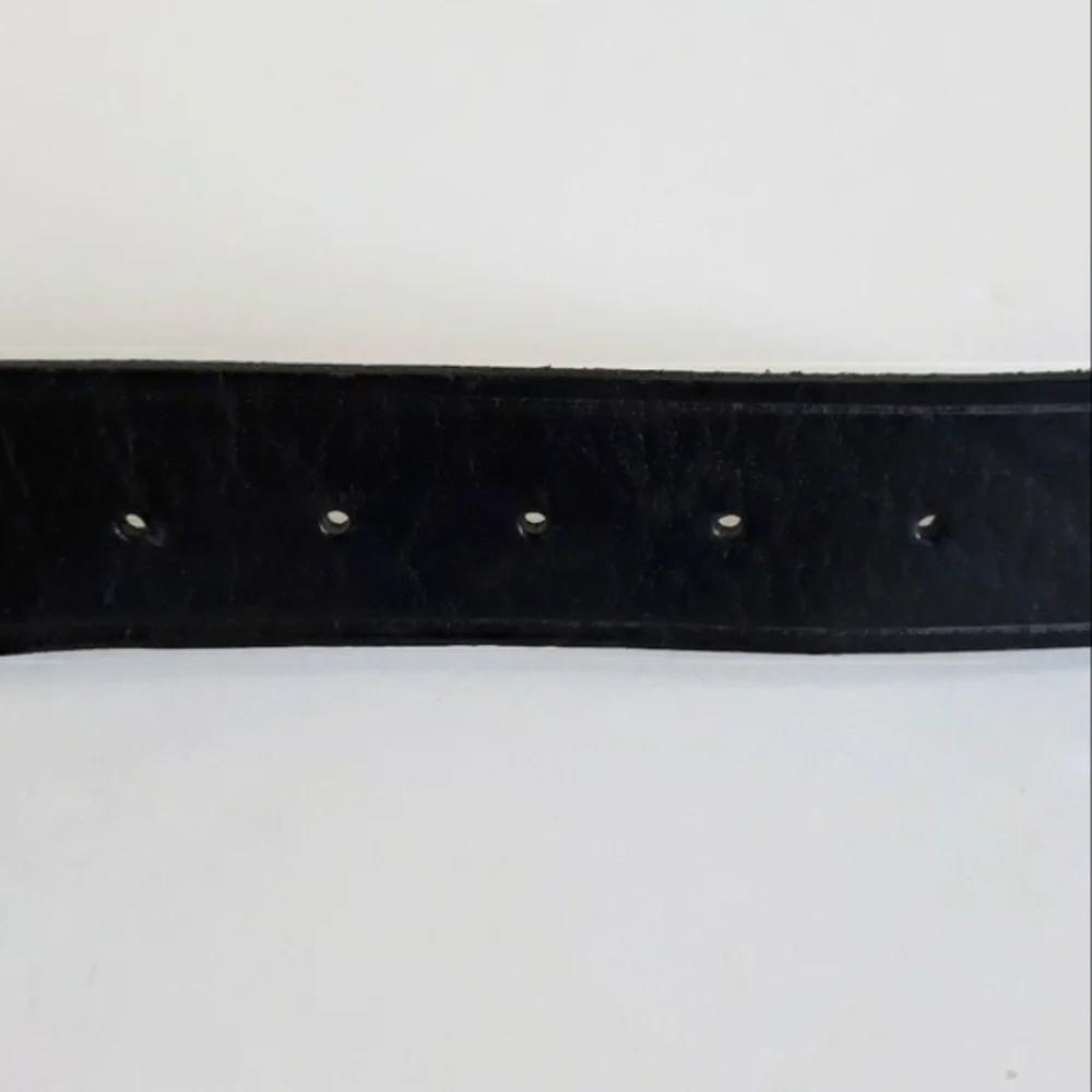 Fossil black leather belt floral silver buckle L